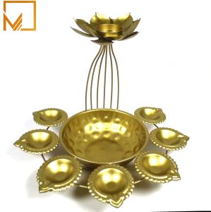 Golden Finish Lotus Metal Urli Diya Bowl