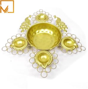 Golden Peacock Diya Urli Bowl
