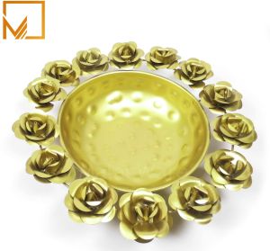 Golden Rose Flower Metal Decorative Urli Bowl