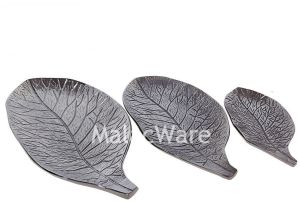Leaf Shape Silver Finish Metal Tray