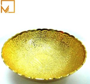 Peacock Engraving Golden Brass Bowl