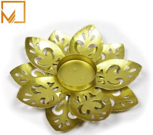 Premium Golden Floral Cut Metal Tea Light Holder