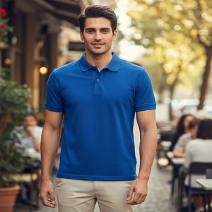 Mens Blue Cotton Polo T-Shirt