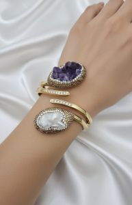 Artificial Amethyst and Baroque Pearl Cuff Bracelet