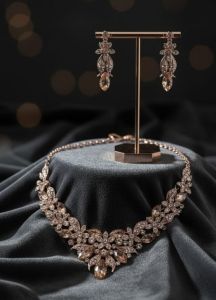 Rose Gold Plated Artificial American Diamond Necklace Set