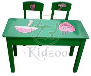 Green Rubber Wooden Play School 2 Seater Table Chair Set