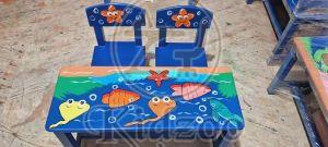 Rectangular Wooden Aquatic Design Kids Table with Chair
