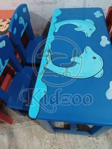 Rectangular Wooden Play School Table Set with Blue Dolphin Theme