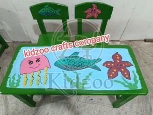 Rubber Wooden 2 Seater Ocean Theme Play School Furniture