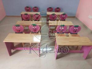 Wooden Rectangular Table With Tomato Theme Kid Chair