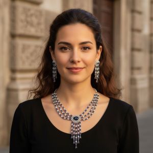 Elegant Sapphire-Voilet Statement Necklace Set