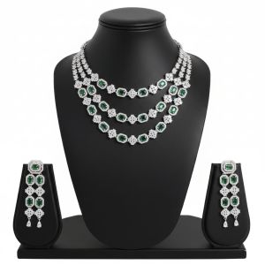 Multi-Layer Emerald-Green Cz Necklace Set