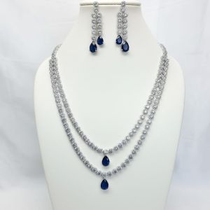 Premium Blue Teardrop Statement Necklace Set