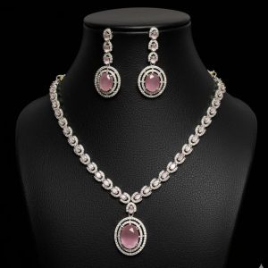 Romantic Pink Cz Necklace Set