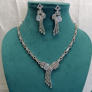 Sparkling Silver-Tone Cz Statement Necklace Set