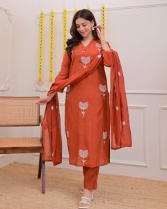 Ladies Cotton Kurti Pant and Dupatta Set