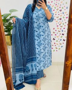 Ladies Cotton Kurti With Bottomwear and Dupatta