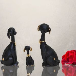 3 Black Golden Polyresin Dog Statue