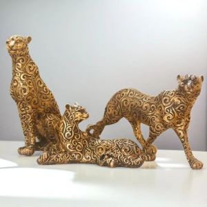 Antique 3 Cheeta Resin Statue