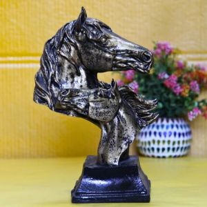Antique Finish Resin Horse Couple Face Statue