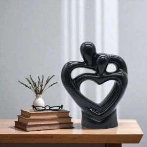 Black Ceramic Heart Shape Loving Couple Statue