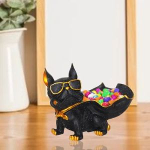 Black Dog Decorative Basket Statue