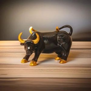 Black Golden Resin Bull Statue