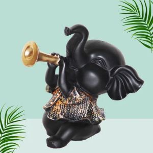 Black Resin Lucky Musical Baby Elephant Statue