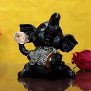 Black Resin Musical Baby Elephant Statue