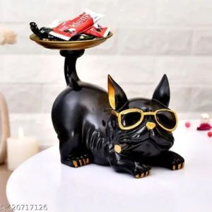 Black Sutta Dog Platter Resin Statue
