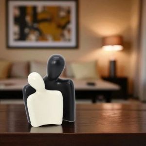 Black White Ceramic Loving Couple Statue