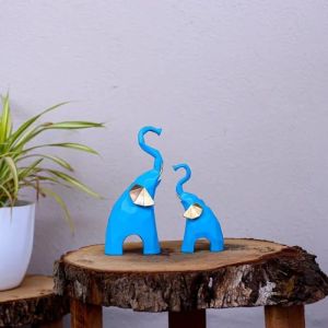 Blue Resin Elephant Pair Statue
