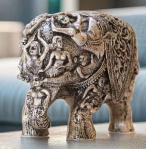 Carved Resin Standing Elephant Statue