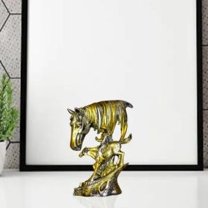 Golden Cowboy with Horse Statue
