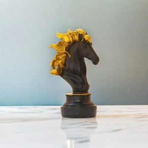 Golden Matte Black Horse Head Polyresin Statue