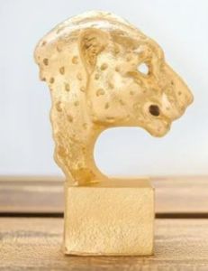 Golden Panther Head Showpiece