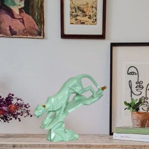 Green Polyresin Jaguar Statue