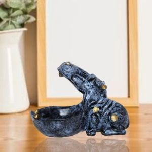 Handcrafted Resin Grey Hippo Statue