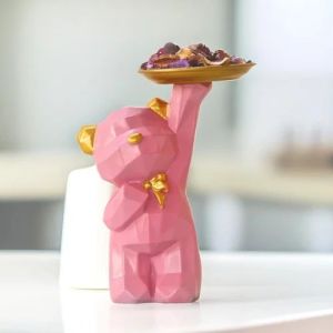 Pink Teddy Statue With Plate