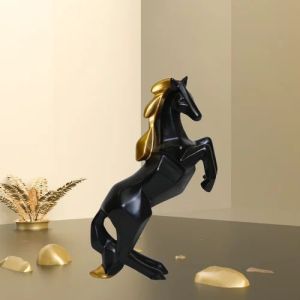 Polyresin Black Jumping Horse Statue