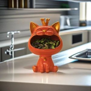 Resin Funny Cat Big Mouth Candy Storage Statue