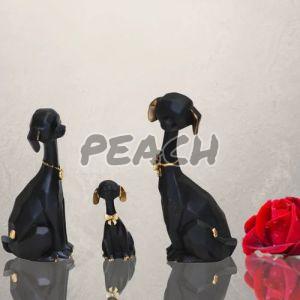 3 Black Golden Polyresin Dog Statue