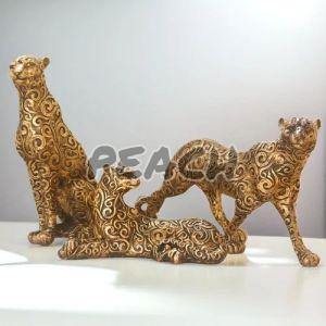 Antique 3 Cheeta Resin Statue