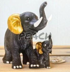 Black Resin Standing Elephant Family Statue