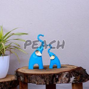 Blue Resin Elephant Pair Statue