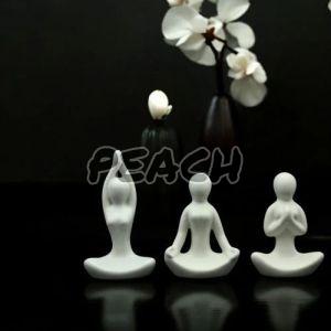 Ceramic White Yoga Girl Statue Set