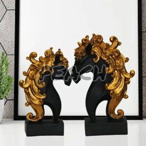 Golden Matte Black Horse Head Polyresin Statue Set