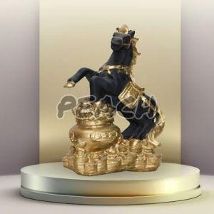 Handcrafted Black and Gold Resin Horse Statue