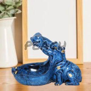 Handcrafted Resin Blue Hippo Statue