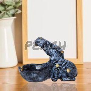 Handcrafted Resin Grey Hippo Statue